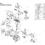Yanmar TNE series exploded view diagram of engine components with parts list.