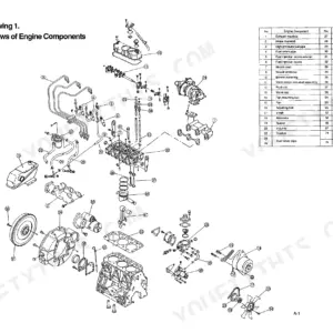 Yanmar TNE series exploded view diagram of engine components with parts list.