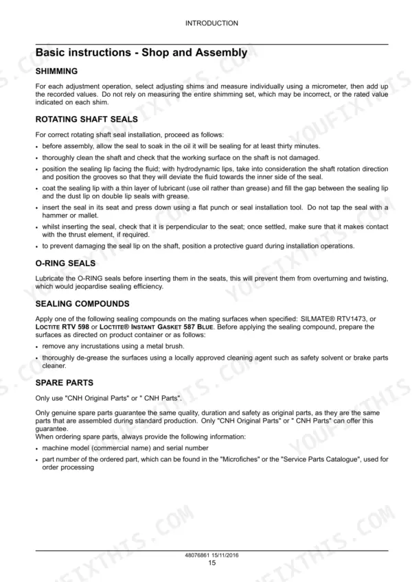 0606f912-b2-procedures-20 CNH NEF Tier 4A and Stage IIIB Engine manual: Basic shop and assembly instructions for shimming, shaft seals, and compounds.