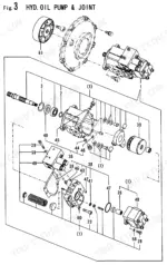 07331c16-b-exploded-view-7 Yanmar B37V-1 (3TNE88-B1A) exploded view diagram of the hydraulic oil pump and joint assembly.