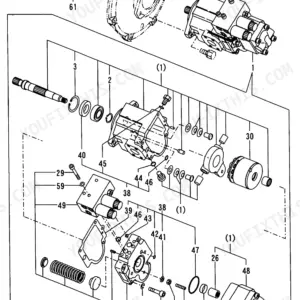 Yanmar B37V-1 (3TNE88-B1A) exploded view diagram of the hydraulic oil pump and joint assembly.