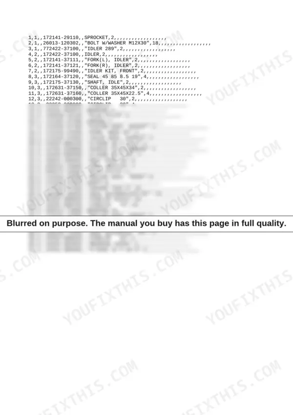 Yanmar B37V-1 (3TNE88-B1A) parts list for undercarriage components, sprockets, idlers, and track rollers.