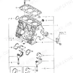 Yanmar 3TN84L-RBB exploded view diagram of the cylinder block, main bearings, and head gasket components.