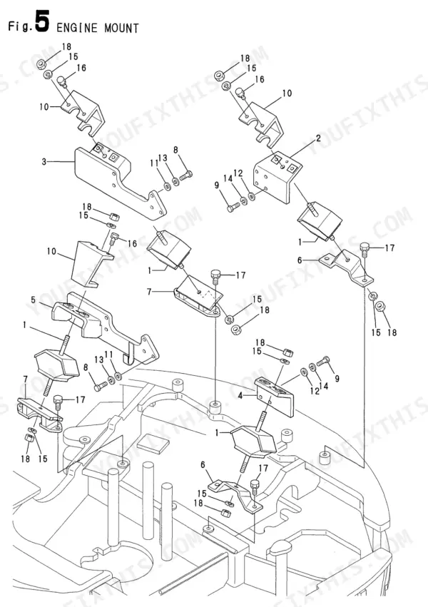 08fe5faf-b-exploded-view-21 Yanmar Vio40-2 exploded view diagram of engine mount components, brackets, and hardware assembly.