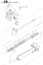08fe5faf-b-page-72 Yanmar Vio40-2 exploded view diagram of the boom cylinder assembly showing piston, rod, seals, and mounting hardware components.