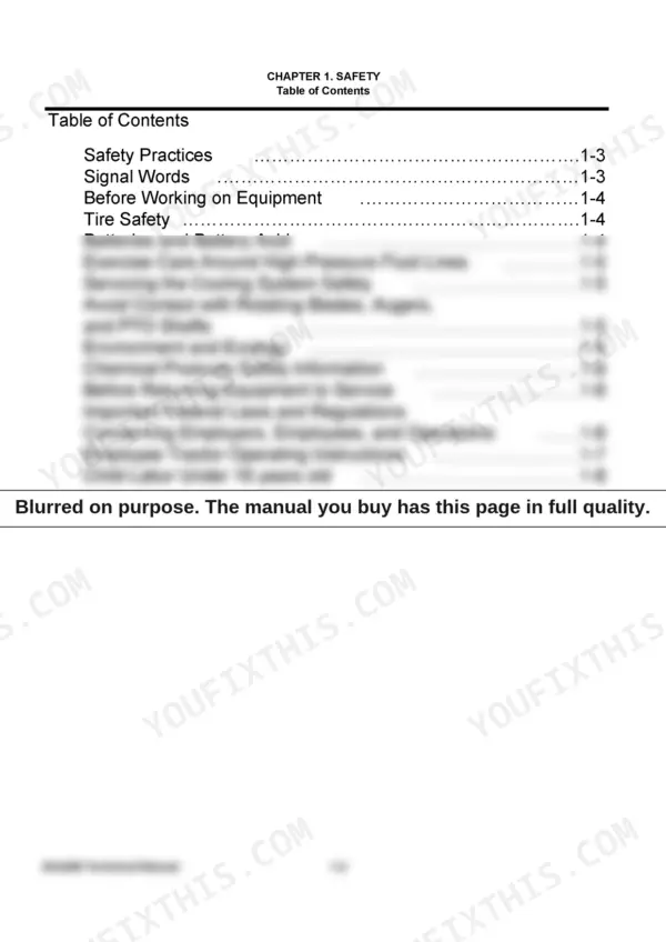 Yanmar EA2400, 3TNV72-YUKS technical manual Chapter 1 Safety table of contents listing safety practices and procedures.