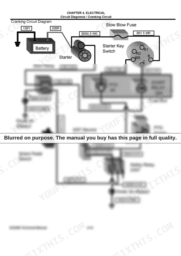 Yanmar EA2400, 3TNV72-YUKS electrical cranking circuit wiring diagram showing battery, starter, and safety relays.