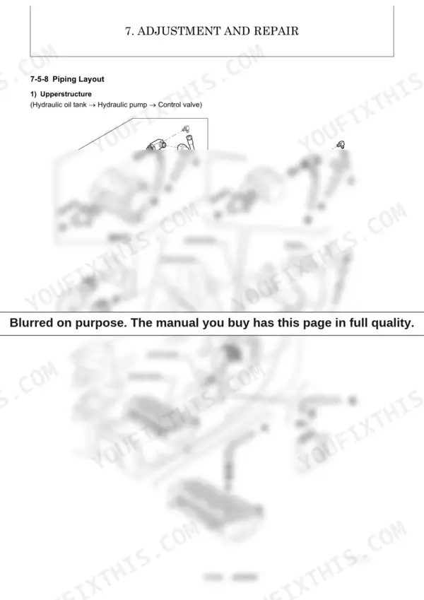 Yanmar SV15 and SV17 (including the EX) upperstructure hydraulic piping layout diagram showing oil tank, pump, and control valve.
