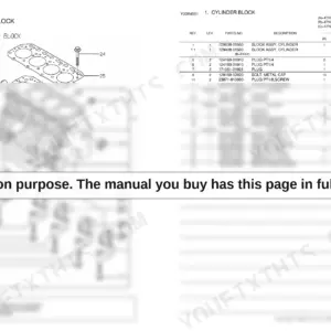 Yanmar 4TNE84T exploded view diagram and parts list for cylinder block assembly.