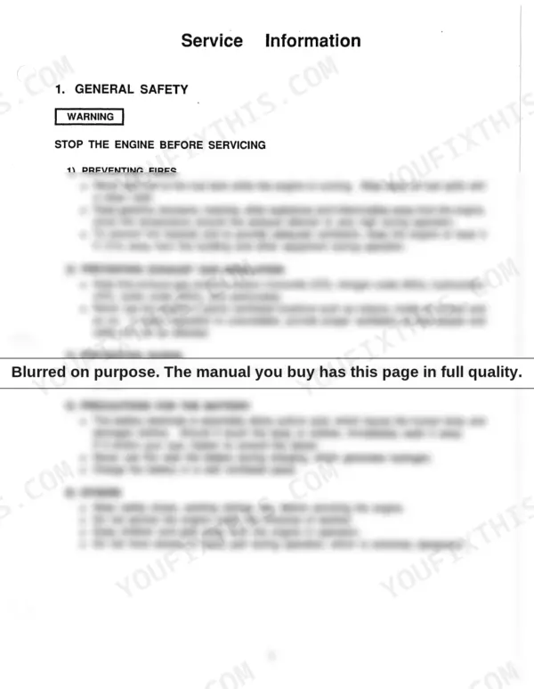 Yanmar L40AE, L48AE, L60AE, L70AE, L75AE, L90AE, L100AE, L - A series service manual general safety warning page.