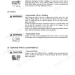 Yanmar 3JH4E, 4JH4E, 4JH4-TE, 4JH4-HTE safety manual page covering work clothing, lifting, tools, and genuine parts usage.
