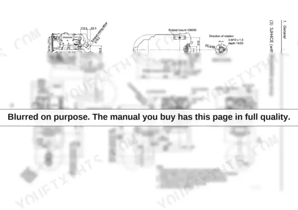 Yanmar 3JH4E, 4JH4E, 4JH4-TE, 4JH4-HTE dimensional drawing with SD50/SD40 sail drive, showing engine mounts and components.