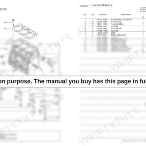 Yanmar 3TNV series parts catalog page - cylinder block exploded view and parts list