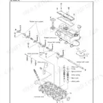 Yanmar 3YM30, 3YM20, 2YM15, 3YM30C, 3YM20C, 2YM15C exploded view of cylinder head, rocker arm, and valve components.