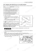 12d46356-b2-procedures-55 Yanmar 3YM30, 3YM20, 2YM15, 3YM30C, 3YM20C, 2YM15C initial 50-hour inspection table, fuel tank drainage, and oil filter removal.