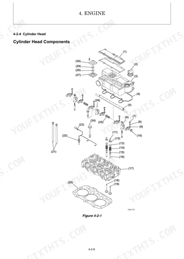 146d72ea-b2-exploded-view-84 Yanmar SV18 engine cylinder head exploded view diagram showing valve train, rocker arms, and head gasket components.