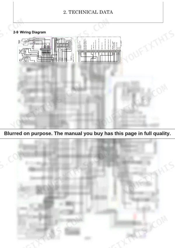 Yanmar SV18 service manual technical data page showing the complete electrical system wiring diagram.