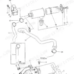 Yanmar VIO10, Vio 10, Yanmar Crawler Backhoe, Vio10-R, 2TNE68-BV exploded view diagram of the silencer and air cleaner assembly.