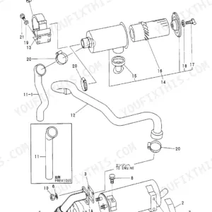 Yanmar VIO10, Vio 10, Yanmar Crawler Backhoe, Vio10-R, 2TNE68-BV exploded view diagram of the silencer and air cleaner assembly.