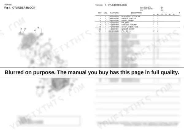 1a79f3dd-b-exploded-view-1 Yanmar L100N6-MTM, L100N6-METMR cylinder block exploded view diagram and parts list with reference numbers and descriptions.