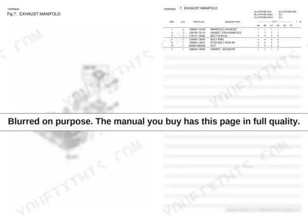 Yanmar 3TNV series parts catalog air intake and exhaust parts.