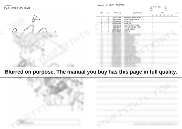 Yanmar 4TNV84-GGE gear housing exploded view diagram and parts list with reference numbers for oil pump and cover components.