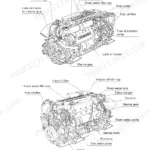 Yanmar 6LYA-STP, 6LY2A-STP engine component identification diagram showing turbo, filters, pumps, and marine gear.