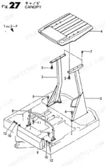 2624c4c1-b-page-60 Yanmar B50-P(R), B50-O(R), B50, B50-C(R), YANMAR CRAWLER BACKHOE exploded view diagram of the canopy and mounting hardware.