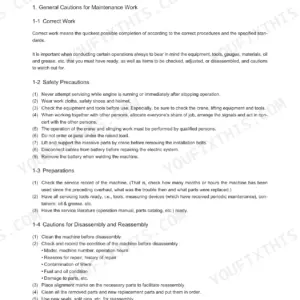 Manitou America Z17/170Z service manual page detailing general maintenance cautions, safety precautions, and disassembly procedures.