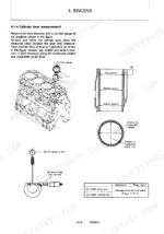 Yanmar ViO40-1 engine cylinder bore measurement procedure, gauge setup, and wear limit table.