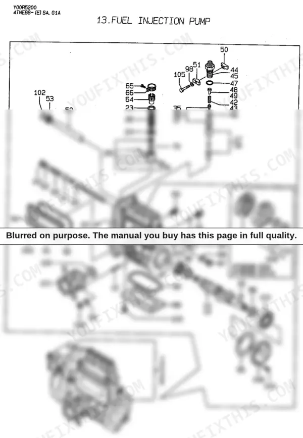 Yanmar 4TNE88 Series exploded view diagram of fuel injection pump components.