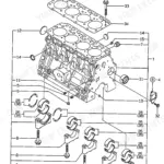 Yanmar 4TNE88 Series exploded view of cylinder block and main bearings.