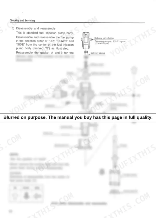 Yanmar LA Series (L40AE to L100AE) exploded view of fuel injection pump body.