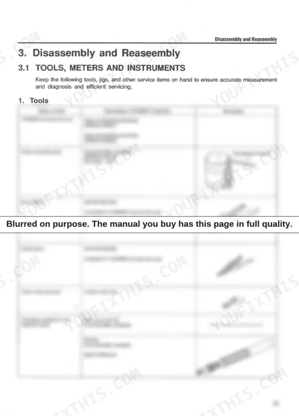 Yanmar LA Series (L40AE to L100AE) service tool list and illustrations.