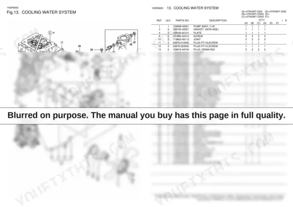 Yanmar 4TNV84T cooling water system parts list