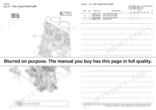 Yanmar 4TNV84T fuel injection pump parts list