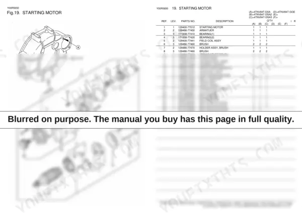 Yanmar 4TNV84T starting motor exploded view parts