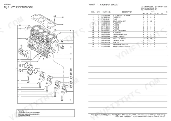 Yanmar 4TNV84T cylinder block parts diagram