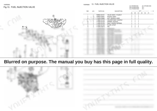 Yanmar 4TNV88-GGE, TNV SERIES fuel injection valve exploded view diagram and parts list with reference numbers.