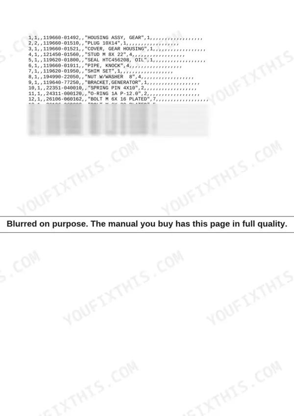 Yanmar 3TNA72L-UTB (YB10-2), 3TNA72L-UTB, YB10-2, T-series, Vertical multi cyl, diesel (T-series) gear housing parts list.