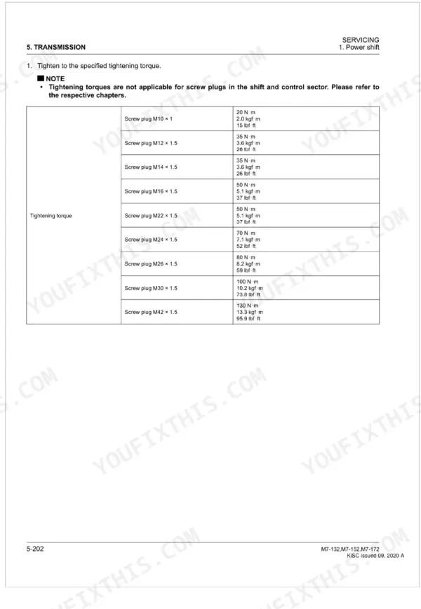 Kubota M7-132 workshop manual - Servicing