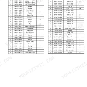 Yanmar ZT350 driveshaft housing parts list table with item numbers, part numbers, descriptions, and quantities.
