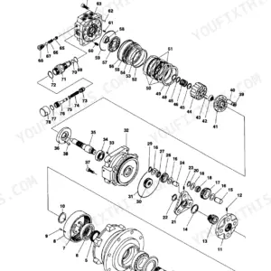 Yanmar B50-2B (US) hydraulic equipment exploded view showing travel motor assembly parts and internal components.