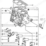 Yanmar 3TNE88-(E)B1(B37-2B) exploded view of cylinder block, main bearing caps, bolts, and head gasket components.