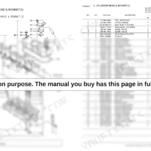 Yanmar 3TNE84-SA, 3TNE84-G1A, 3TNE84-G2A, 3TNE84C-G1A exploded view of cylinder head, bonnet, rocker arm, and valve components.