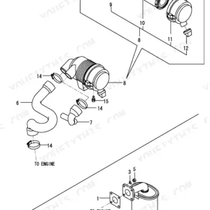 Yanmar B08-3, B08-3 (US), B08-3 (AS), 2TNE68-EBVA exploded view of air cleaner assembly and exhaust muffler system components.