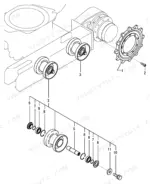 49270578-b-page-38 Yanmar B08-3, B08-3 (US), B08-3 (AS), 2TNE68-EBVA exploded view of track roller assembly, sprocket, and undercarriage components.
