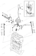 49270578-b-page-46 Yanmar B08-3, B08-3 (US), B08-3 (AS), 2TNE68-EBVA exploded view of the control lever and linkage assembly components.