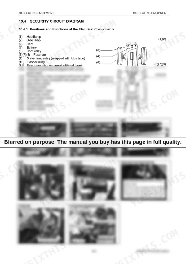 Yanmar EG907 security circuit diagram showing electrical component locations, relay identification, and switch positions.
