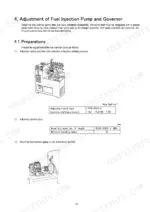 4a0c91dc-b-calibration-268 Yanmar 3TNV82A-4TNV106(T) fuel injection pump and governor adjustment procedures, pump tester diagrams, and pressure specs.